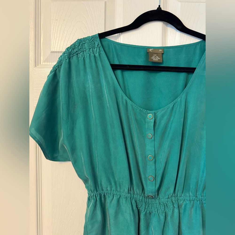 Anthropologie Fei 100% Silk Dress in Teal sz S
